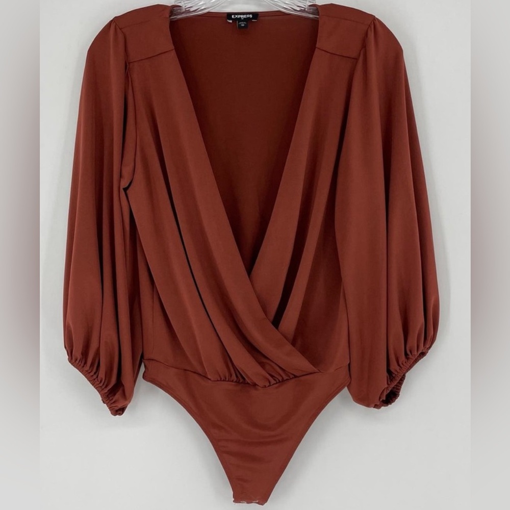 Express Long Sleeve Deep V-Neck Bodysuit Size L
